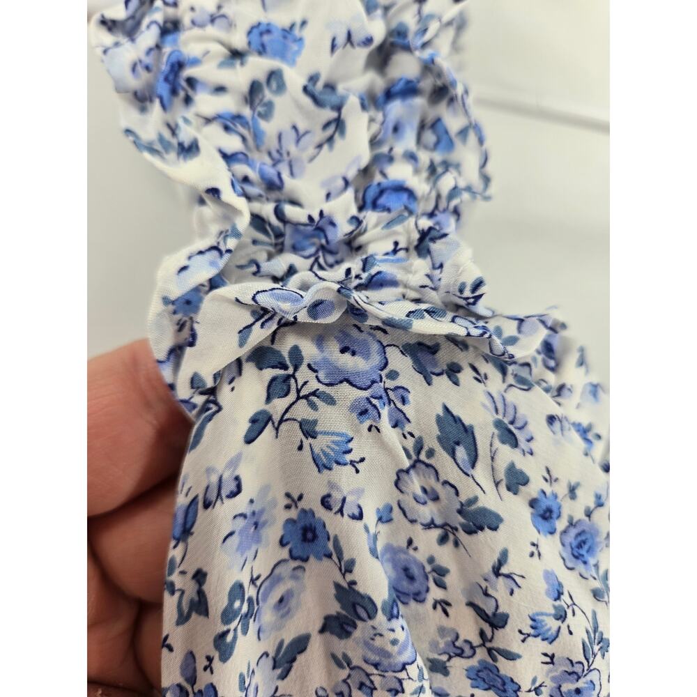 NWT Gap Women Maxi Dress Medium Blue Sweetheart Crepe Floral Smock Ruffle Summer - Picture 12 of 16